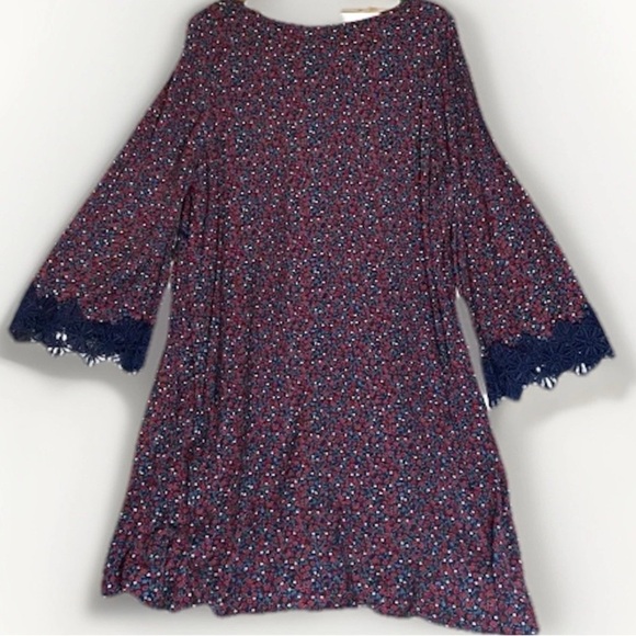 Love & Legend Floral Bell Sleeve Lace Lined Dress Boho Cottagecore Prairie Sz 20 - Picture 2 of 9